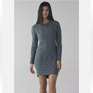 Lululemon &Go To-Where Everywhere Dress Heathered Green Stretch Long Sleeve-4
